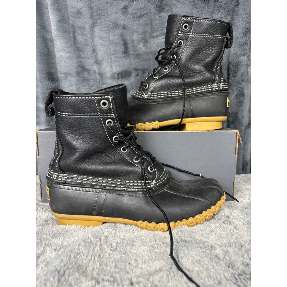 LL Bean Boots 8 Inch Duck Boots Mens 7 M Black Leather Waterproof Made in USA
